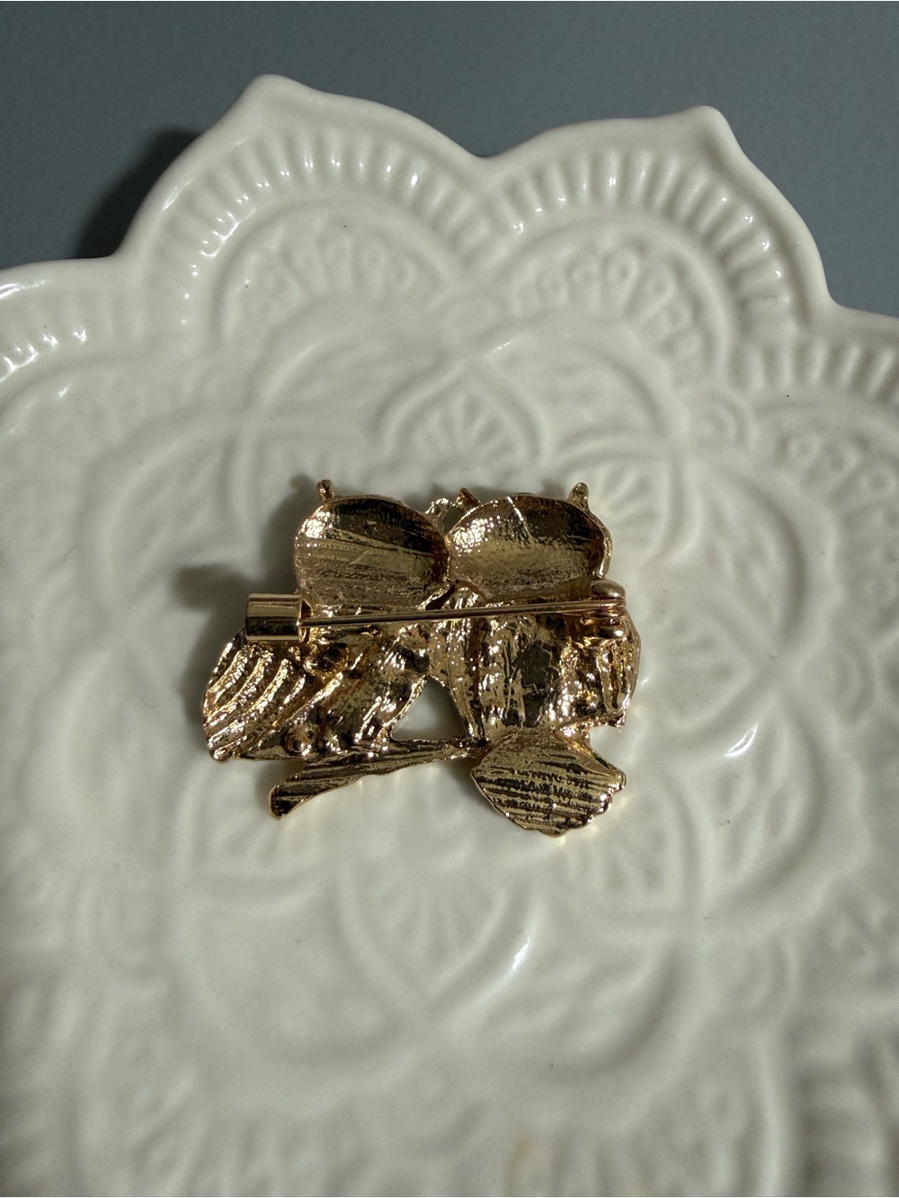 gold-tone owl couple brooch vibrant green blue enamel paired crystal rhinestones - Picture 4 of 6